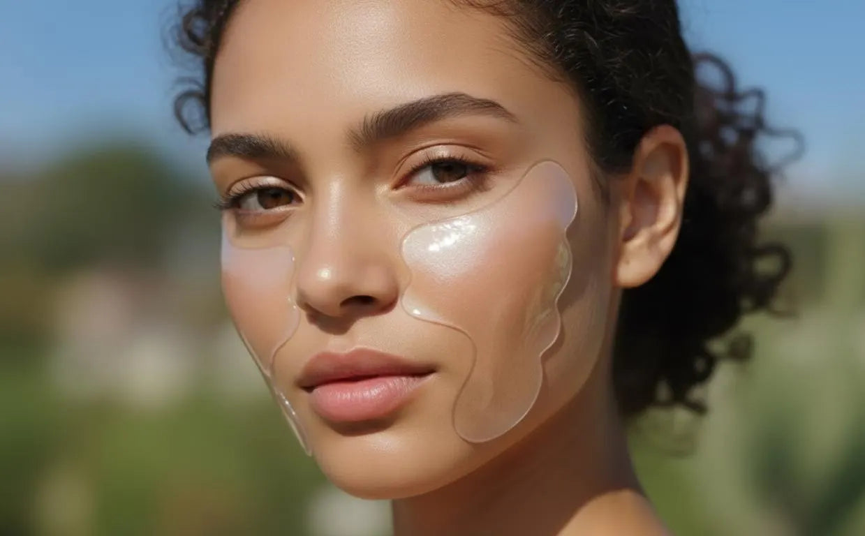 Woman with under-eye patches outdoors